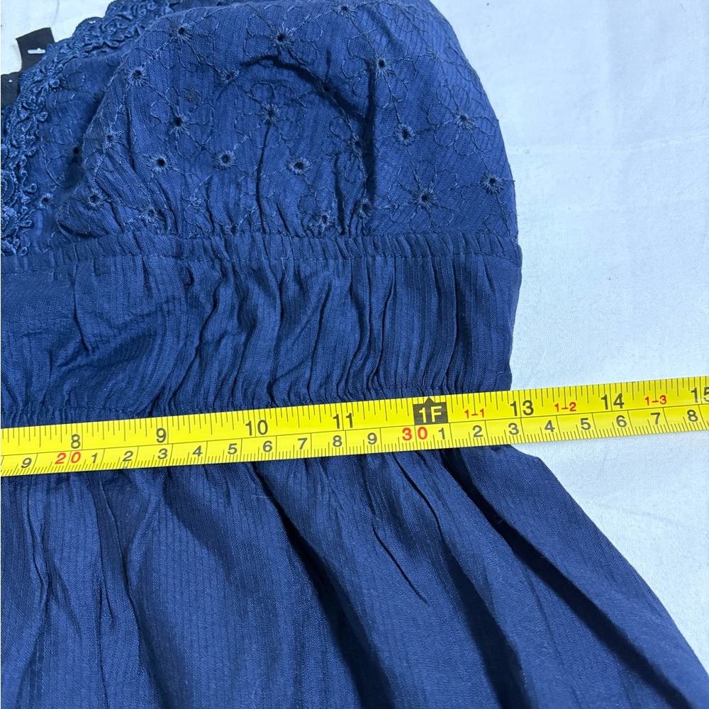 Bohemian Navy Blue Mini Dress with Lace and Ties - New Size S - Picture 8 of 9
